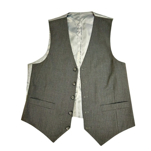 Men’s fine wool pinstripe button down v neck vest charcoal gray menswear medium - Picture 1 of 6